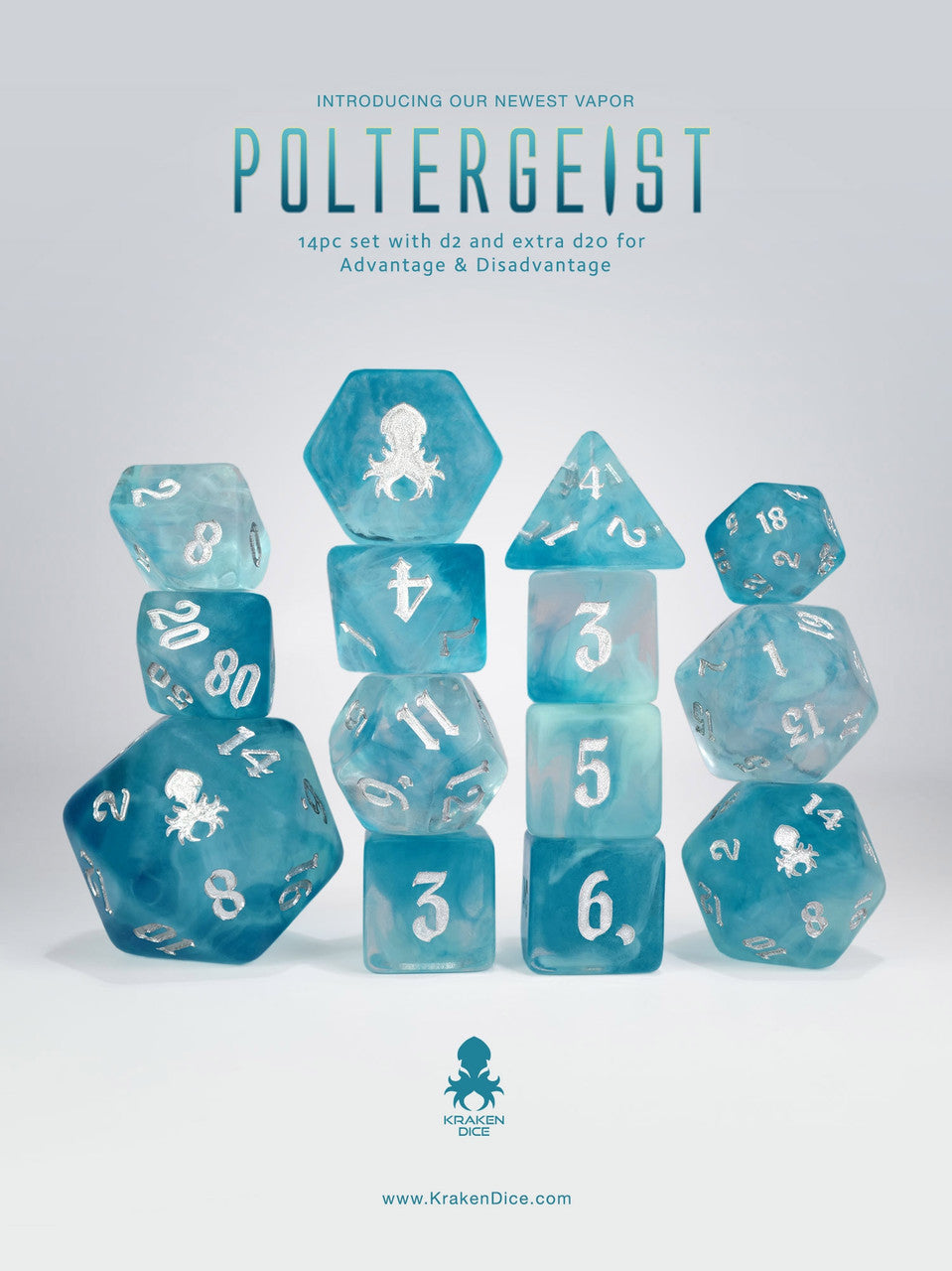 Poltergeist Glow in the Dark 14pc - Limited Run - Silver Ink Dice Set